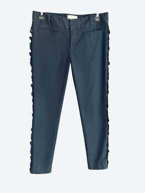 Elevenses Anthropologie Black Ankle Pants with Flower Embroidered Lace Trim Sz 8